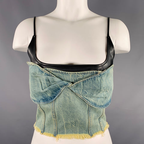 PRIVATE POLICY Size M Twist Front Black Denim Acid Wash Bustier Casual Top
