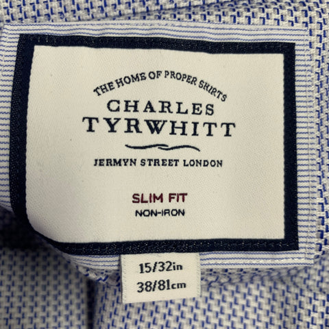 CHARLES TYRWHITT Size S Blue Grey Lines Cotton Cutaway Collar Long Sleeve Shirt