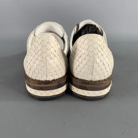 FREDA SALVADOR Size 5.5 White Leather Snake Embossed Embossed Pointed Toe Flats