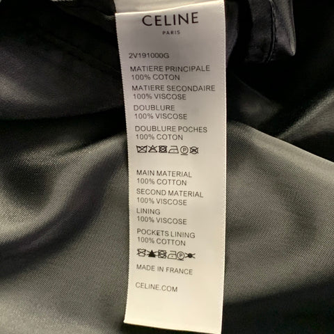 CELINE Size L Black White Patch Cotton Hooded Varsity Jacket
