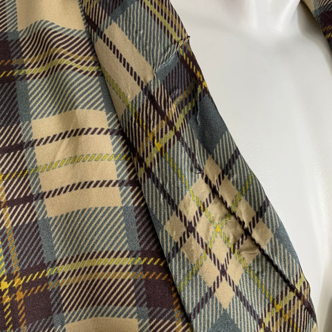 DRIES VAN NOTEN Size M Brown Blue Plaid Viscose Shawl Collar Robe