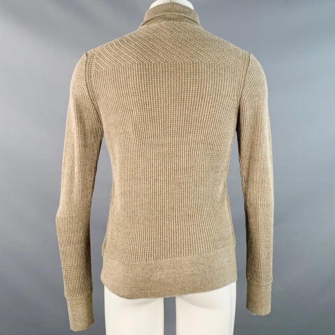 JOHN VARVATOS Size M Green Sage Waffle Knit Cotton Blend Zip Up Sweater