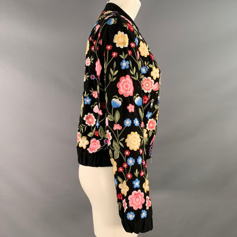 NEEDLE AND THREAD Size 8 Black Multi Color Embroidered Floral Polyester Bomber Jacket