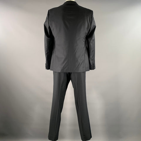 CALVIN KLEIN Size 44 Navy Wool Peak Lapel 3 Piece Tuxedo