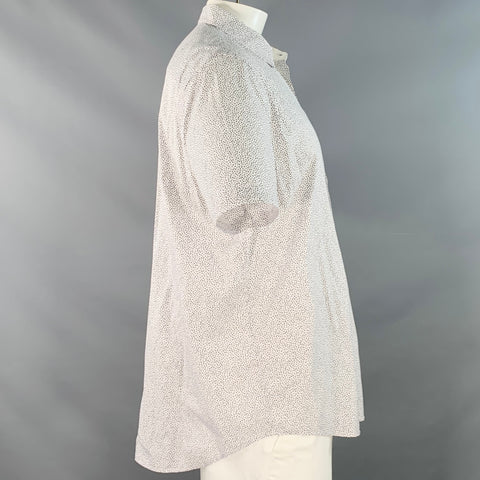 JOHN VARVATOS * U.S.A. Size XL White Blue Dots Cotton Blend Short Sleeve Shirt