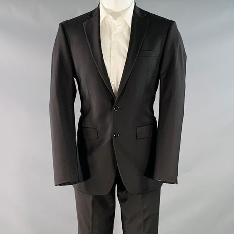 CALVIN KLEIN Size 38 Black Wool Blend Single Breasted Notch Lapel Suit