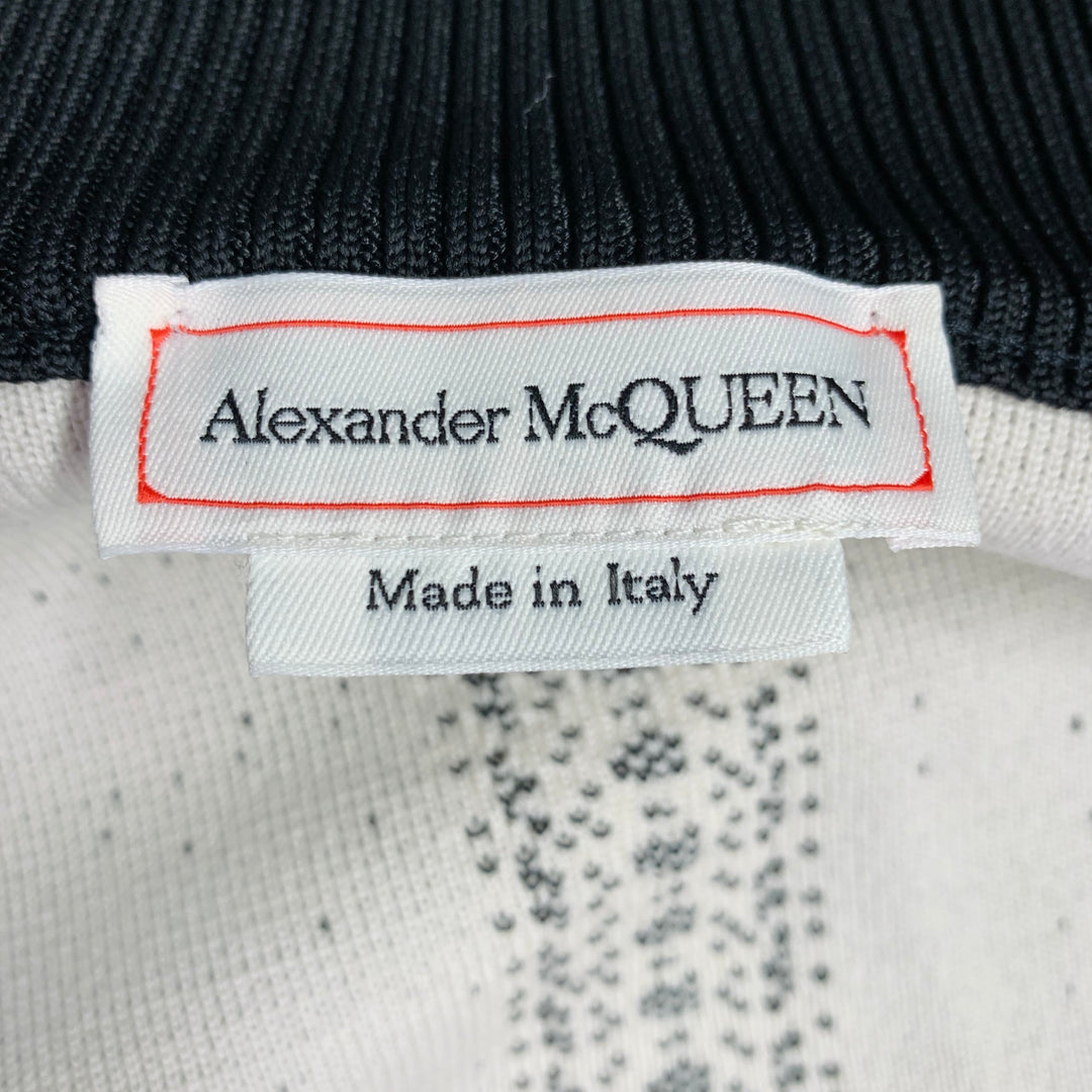 ALEXANDER MCQUEEN Size L Black White Floral Wool Blend Bomber Jacket