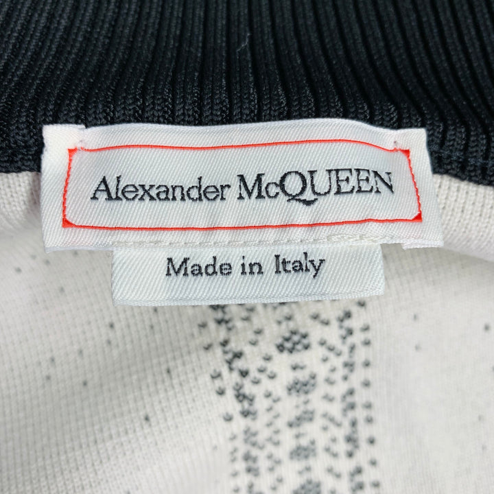 ALEXANDER MCQUEEN Size L Black White Floral Wool Blend Bomber Jacket