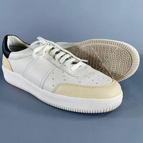 SANDRO Size 10 White Black Beige Color Block Leather Low Top Sneakers