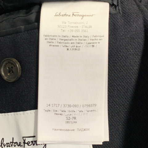 SALVATORE FERRAGAMO Size 42 Navy Twill Virgin Wool Cotton Sport Coat