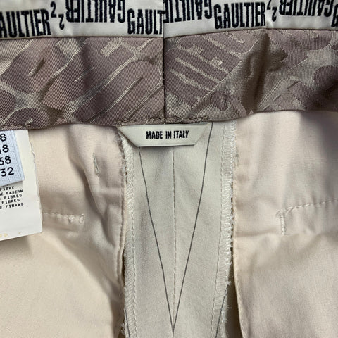 GAULTIER 2 Vintage Size 38 Beige Grey Pinstripe Wool Silk Single Button Hooded Suit