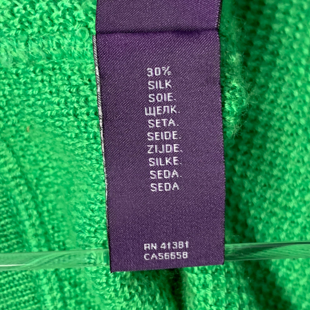 RALPH LAUREN Size M Green Waffle Knit Cashmere Silk Hoodie Sweater