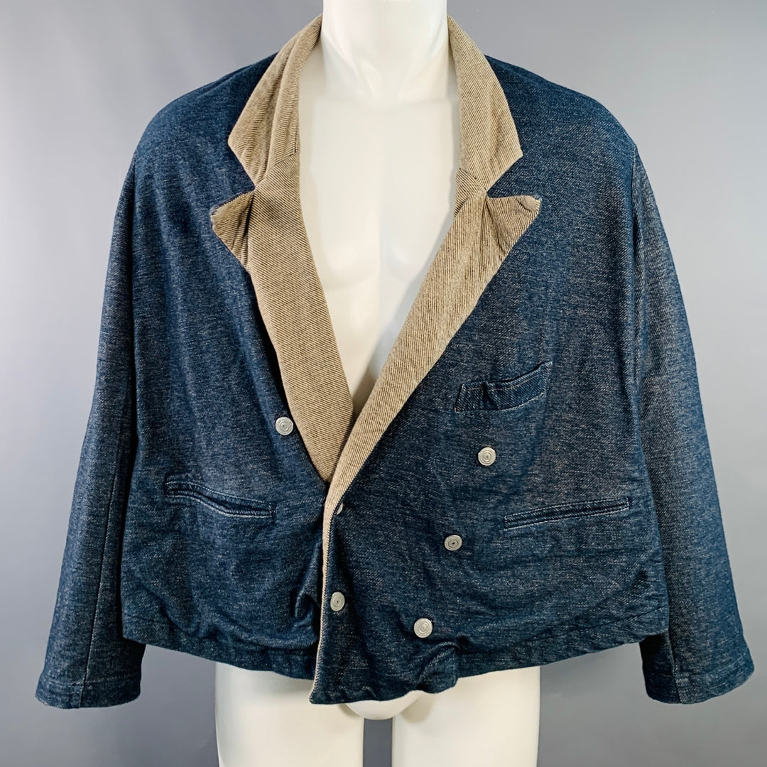 KAPITAL Size XS Indigo Tan Cotton Twill Double Breasted Peak Lapel Jacket