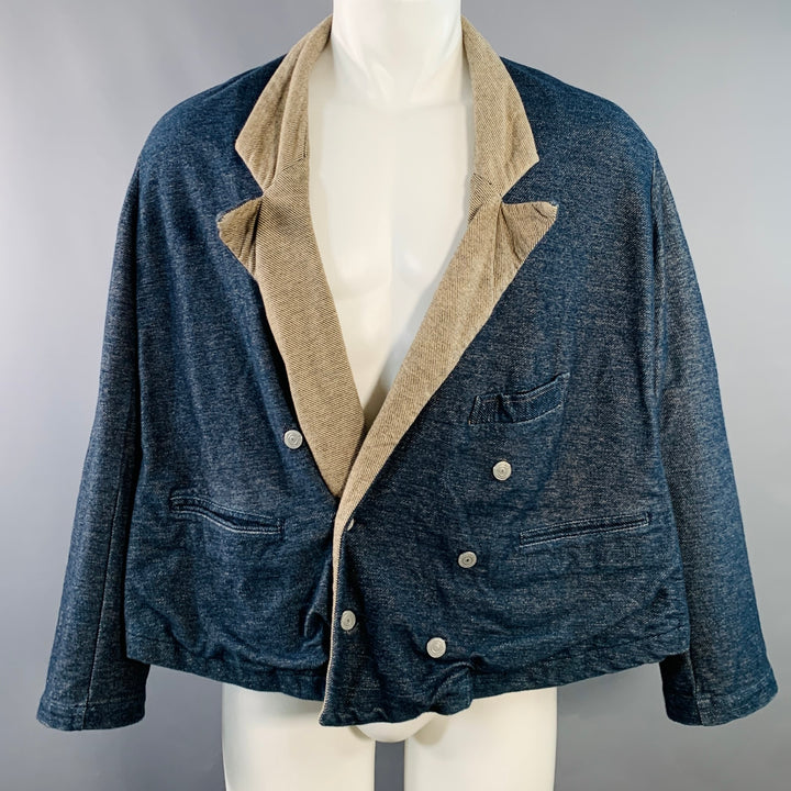KAPITAL Size XS Indigo Tan Cotton Twill Double Breasted Peak Lapel Jacket