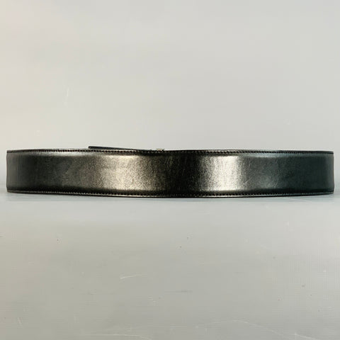 TOM FORD Size 38 Black Silver Monogram Leather T Belt
