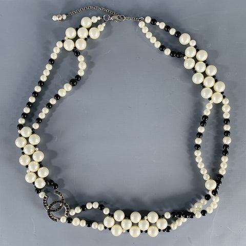 CHANEL Black White Two Tone Faux Pearl Belt