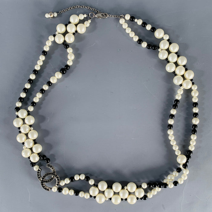 CHANEL Black White Two Tone Faux Pearl Belt