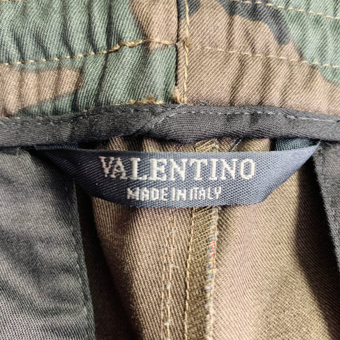 VALENTINO Size 30 Olive Black Pink Camouflage Monogram Cotton  Drawstring Casual Pants