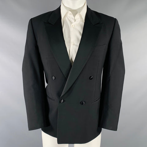 GIAN GIACOMO SOLERI Size 38 Black Wool Mohair Double Breasted Sport Coat