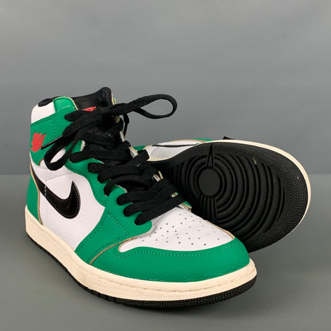 Zapatillas altas de cuero con bloques de color blanco y verde talla 7,5 NIKE