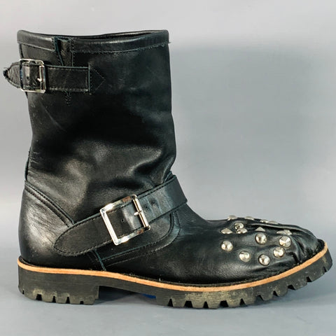 COMME des GARCONS Size 7 Black Leather Studded Pull On Engineer Boots