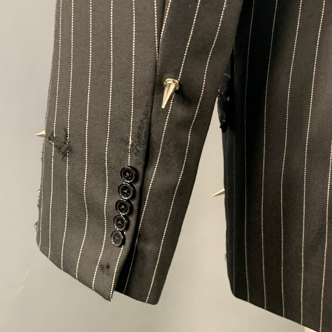 LIBERAL YOUTH MINISTRY Size M Black Grey Pinstripe Wool Double Breasted Studded Sport Coat