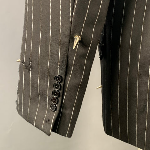 LIBERAL YOUTH MINISTRY Size M Black Grey Pinstripe Wool Double Breasted Studded Sport Coat
