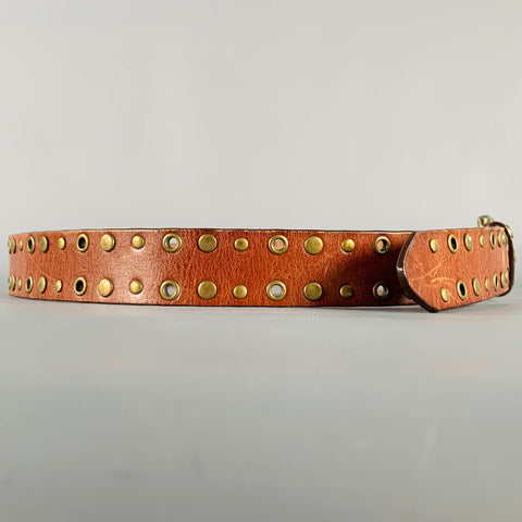 Ceinture en cuir vintage, taille 34, marron, œillets cloutés dorés
