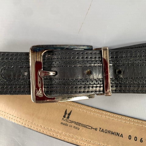 MORESCHI Size 38 Black Perforated Leather Belt