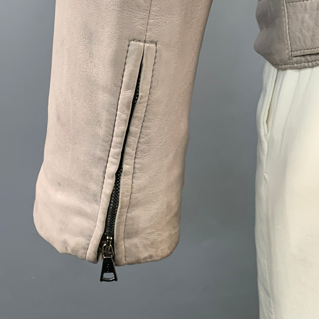 JOHN VARVATOS Size L Grey Leather Zip Up Moto Racer Jacket