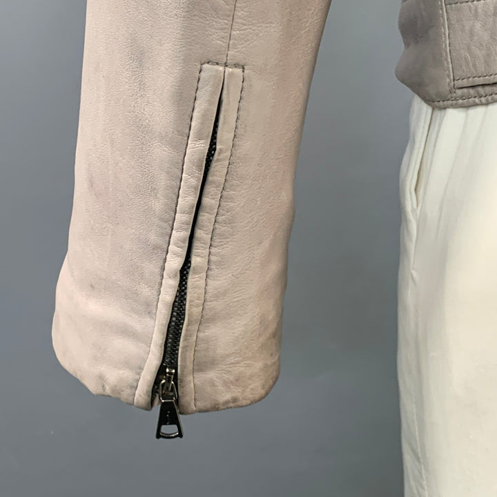 JOHN VARVATOS Size L Grey Leather Zip Up Moto Racer Jacket