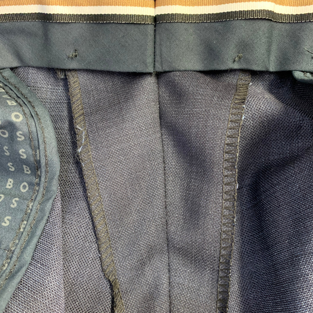 HUGO BOSS Size 46 Navy Virgin Wool Blend Flat Front Dress Pants