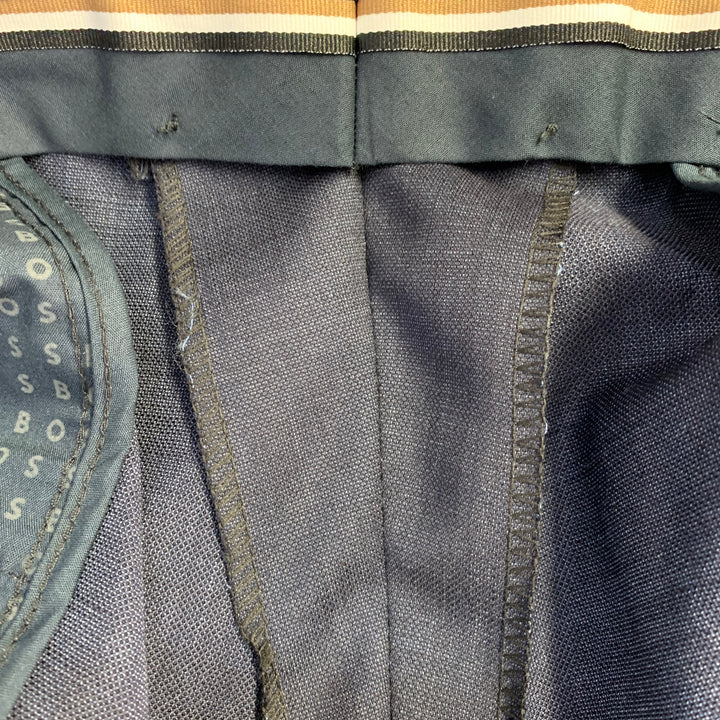 HUGO BOSS Size 46 Navy Virgin Wool Blend Flat Front Dress Pants