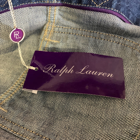 RALPH LAUREN Size L Silver Metallic Cotton Trucker Jacket