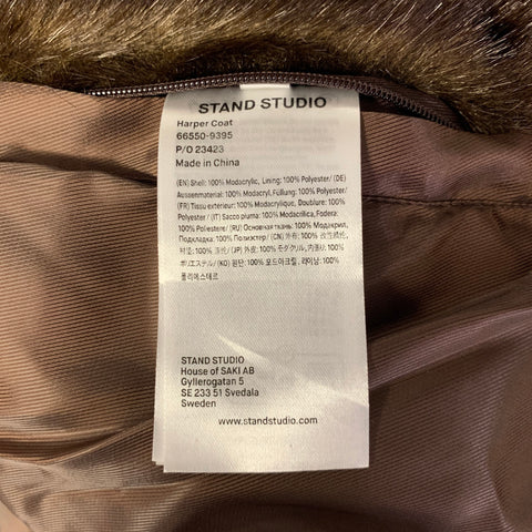 STAND STUDIO Size M Brown Faux Fur Modacrylic Textured Peak Lapel Coat