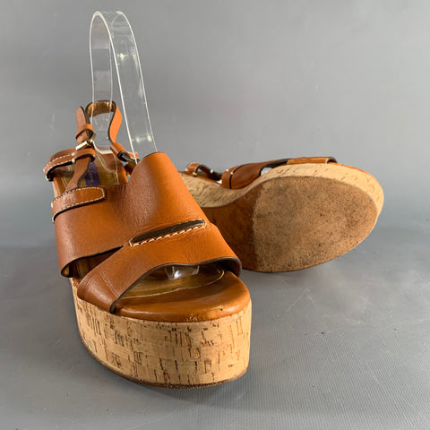 RALPH LAUREN Size 10 Tan Natural Leather Platform Sandals