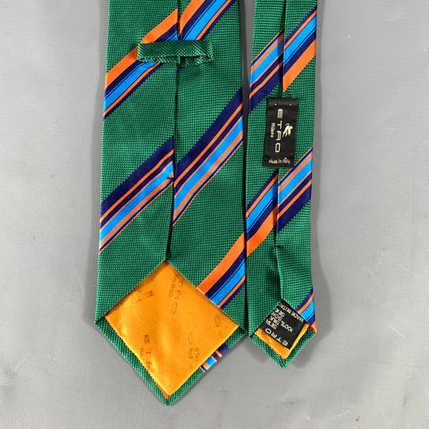 ETRO Green Orange & Blue Stripe Silk Tie