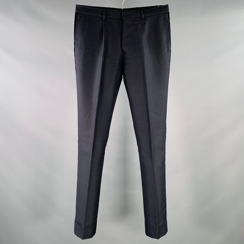 VALENTINO Size 32 Navy Wool Mohair Velvet Stripe Pleated Button Fly Tuxedo Dress Pants