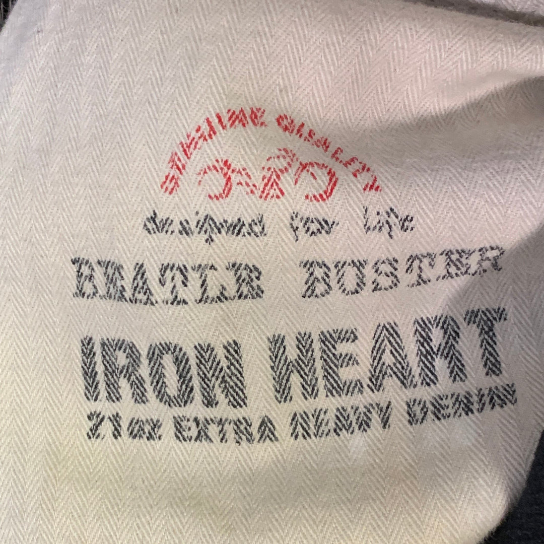 IRON HEART Size 34  Black Contrast Stitch 21oz Cotton Denim Twill Straight Jeans