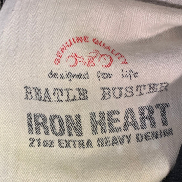 IRON HEART Size 34  Black Contrast Stitch 21oz Cotton Denim Twill Straight Jeans