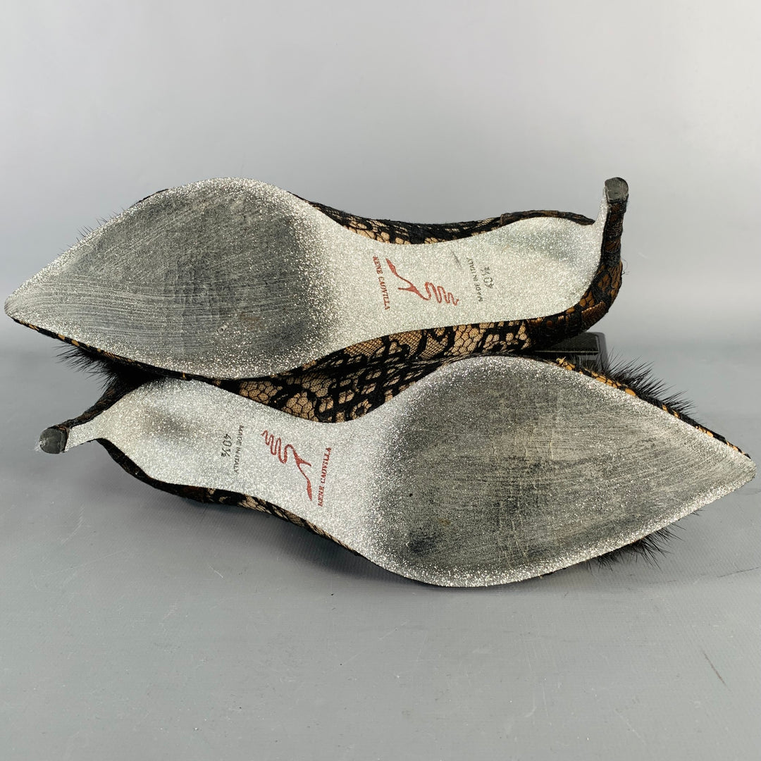 RENE CAOVILLA Size 10.5 Brown Black Lace Rhinestones Pointed Toe Stiletto Pumps