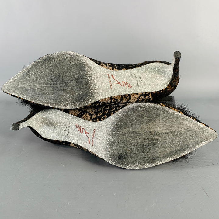 RENE CAOVILLA Size 10.5 Brown Black Lace Rhinestones Pointed Toe Stiletto Pumps