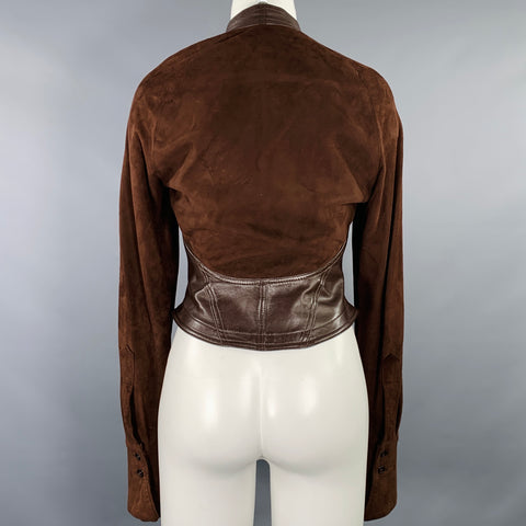 BYRON LARS Size S Brown Leather Two Tone Button Up Jacket Blazer