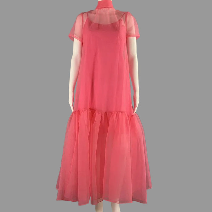 STAUD Size M Pink Polyester See Through Ballon Dress