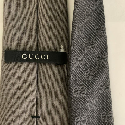 GUCCI Grey Mixed Pattern Cotton Silk Tie