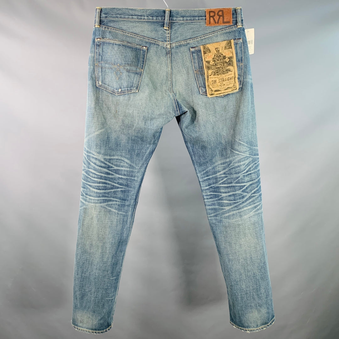 RRL by RALPH LAUREN Size 36 Blue Washed Cotton Selvedge Denim Twill Straight Jeans
