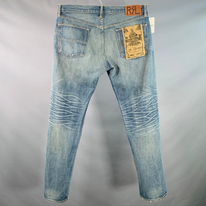 RRL by RALPH LAUREN Size 36 Blue Washed Cotton Selvedge Denim Twill Straight Jeans