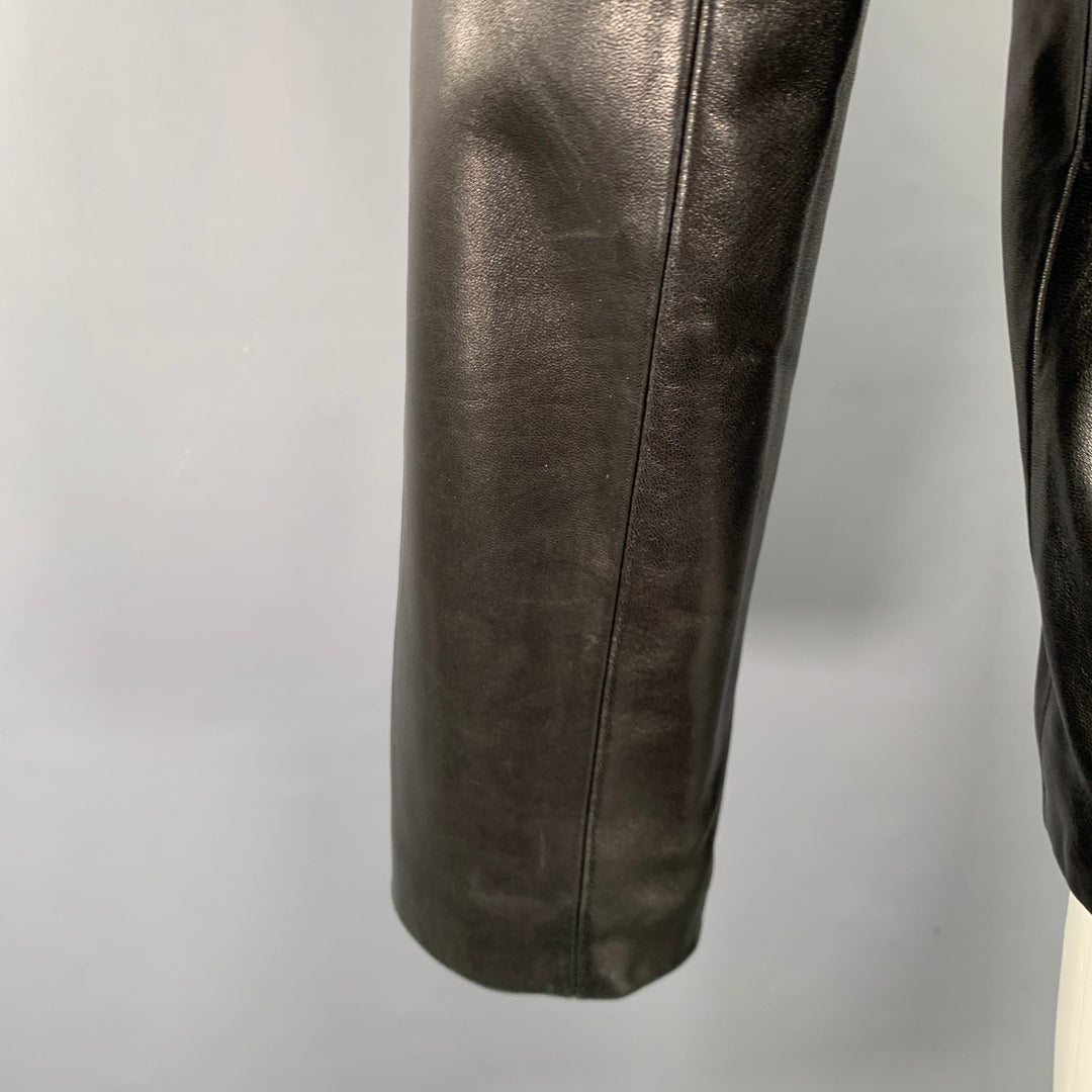 COLE HAAN Size S Black Lambskin Leather Zip Up Coat