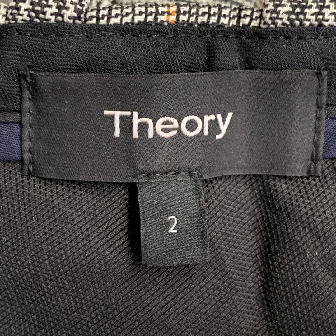 THEORY Size 2 Black White Orange Virgin Wool Blend Glenplaid Dress Pants