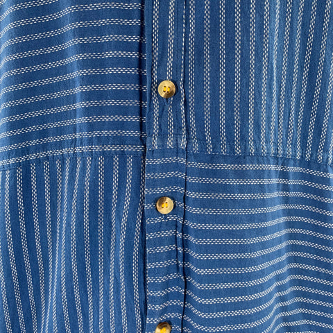 CHEMISE NEUVE TAILLE L À MANCHES COURTES EN COTON RAYÉ BLEU ET BLANC